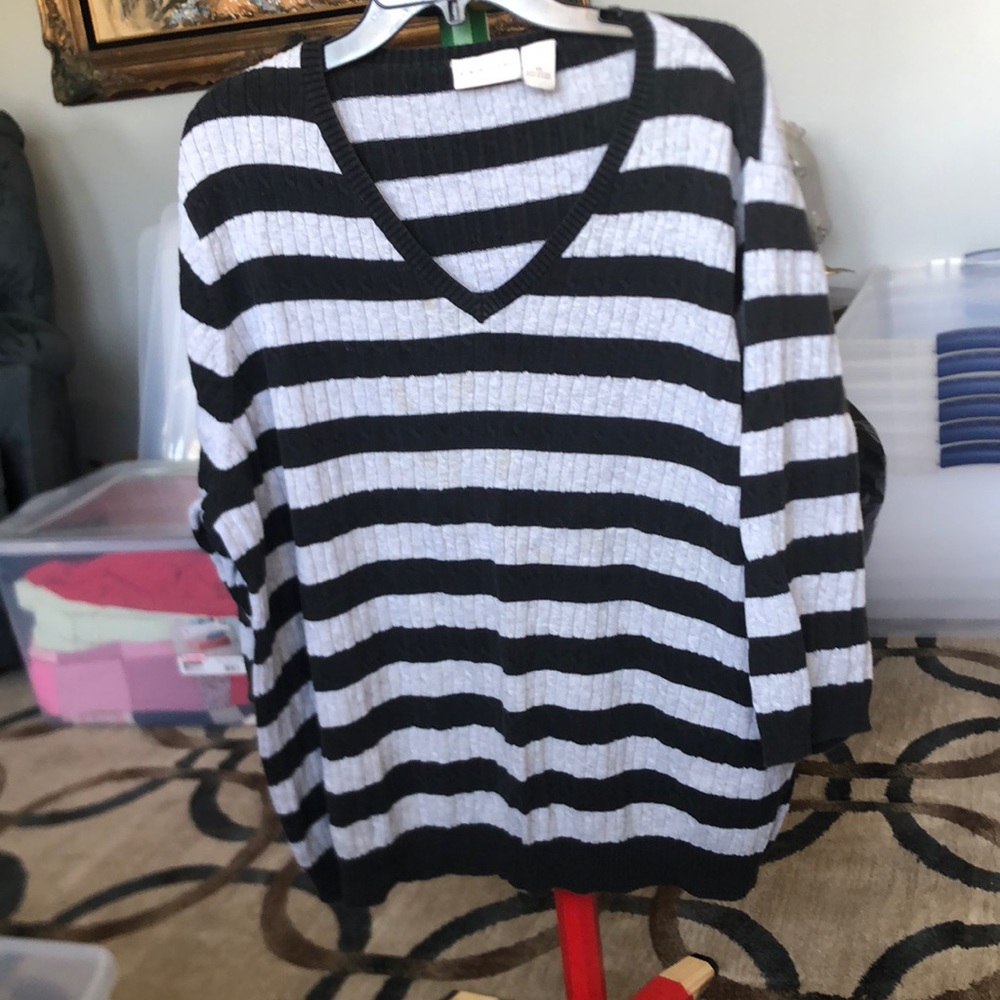 Kim Rogers Black and Grey Stripped Sweater AS IS